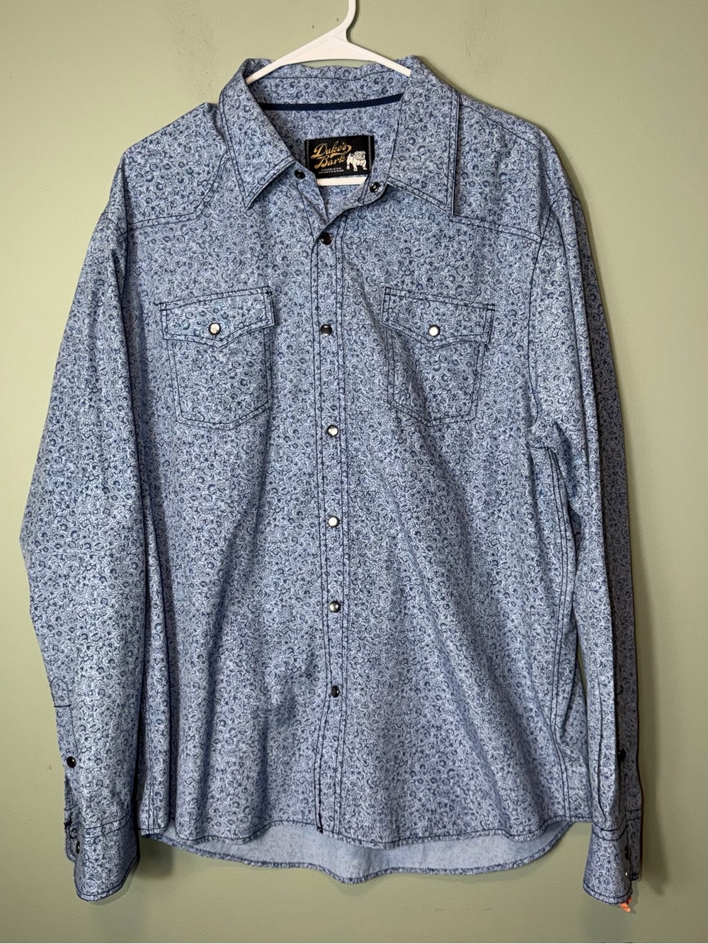 Duke's Bark Men’s  blue floral western pearl‎ snap long-sleeve shirt XL